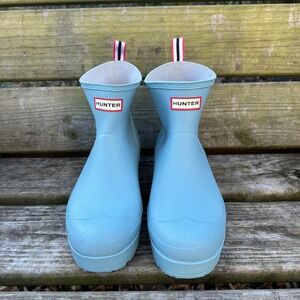 Hunter Play Short Rain Boots Shifting Blue Wellington Womens Size 11 Scandi Girl
